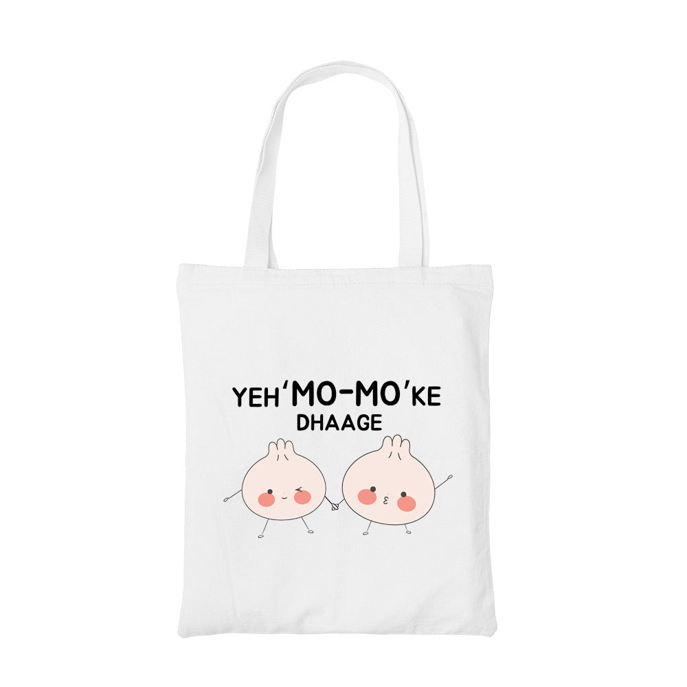 printed mo mo ke dhaage tote bag cotton printed printed graphic stylish buy online india the banyan tee tbt men women girls boys unisex  