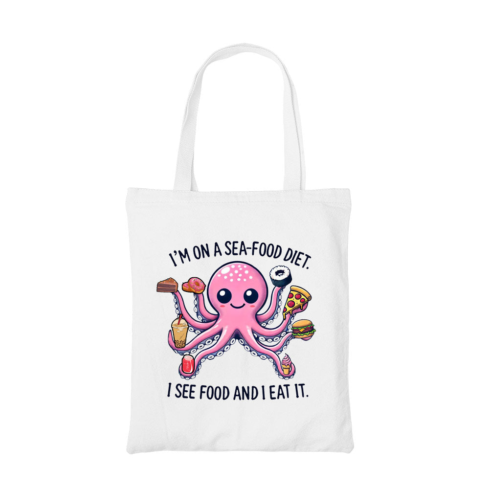 printed see food diet tote bag cotton printed printed graphic stylish buy online india the banyan tee tbt men women girls boys unisex  