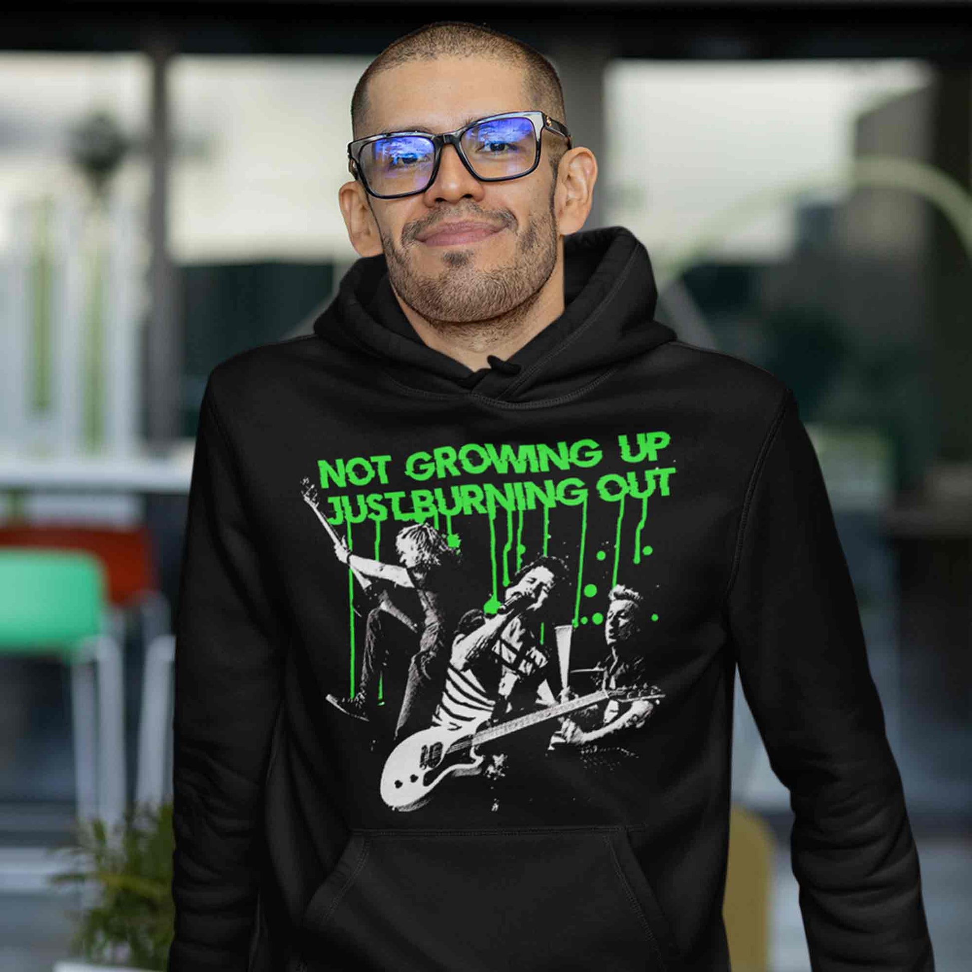 green day burnout hoodie hooded sweatshirt winterwear music band buy online india the banyan tee tbt men women girls boys unisex black not growing up just burning out