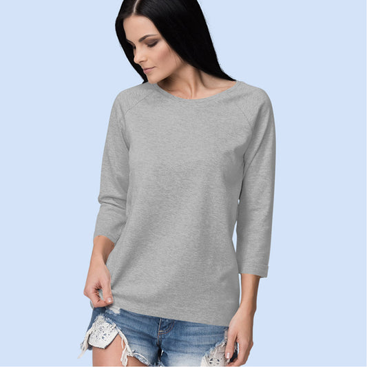 Plain Gray Melange 3/4th Sleeve T-Shirt