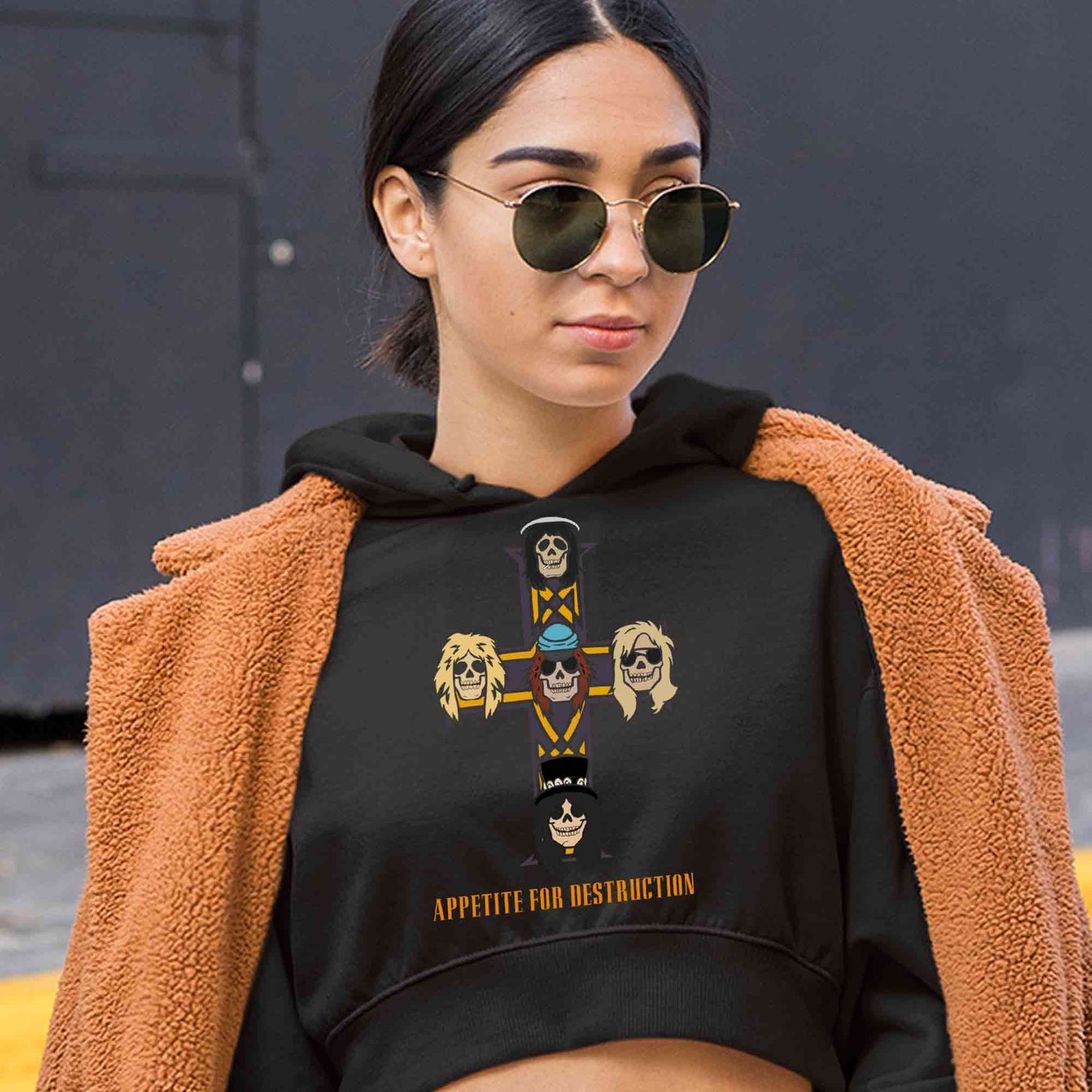 guns n' roses appetite for destruction crop hoodie hooded sweatshirt upper winterwear music band buy online india the banyan tee tbt men women girls boys unisex black