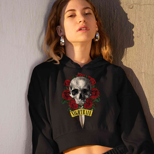 guns n' roses nightrain crop hoodie hooded sweatshirt upper winterwear music band buy online india the banyan tee tbt men women girls boys unisex black
