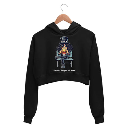guns n' roses sweet burger o' mine crop hoodie hooded sweatshirt upper winterwear music band buy online india the banyan tee tbt men women girls boys unisex black