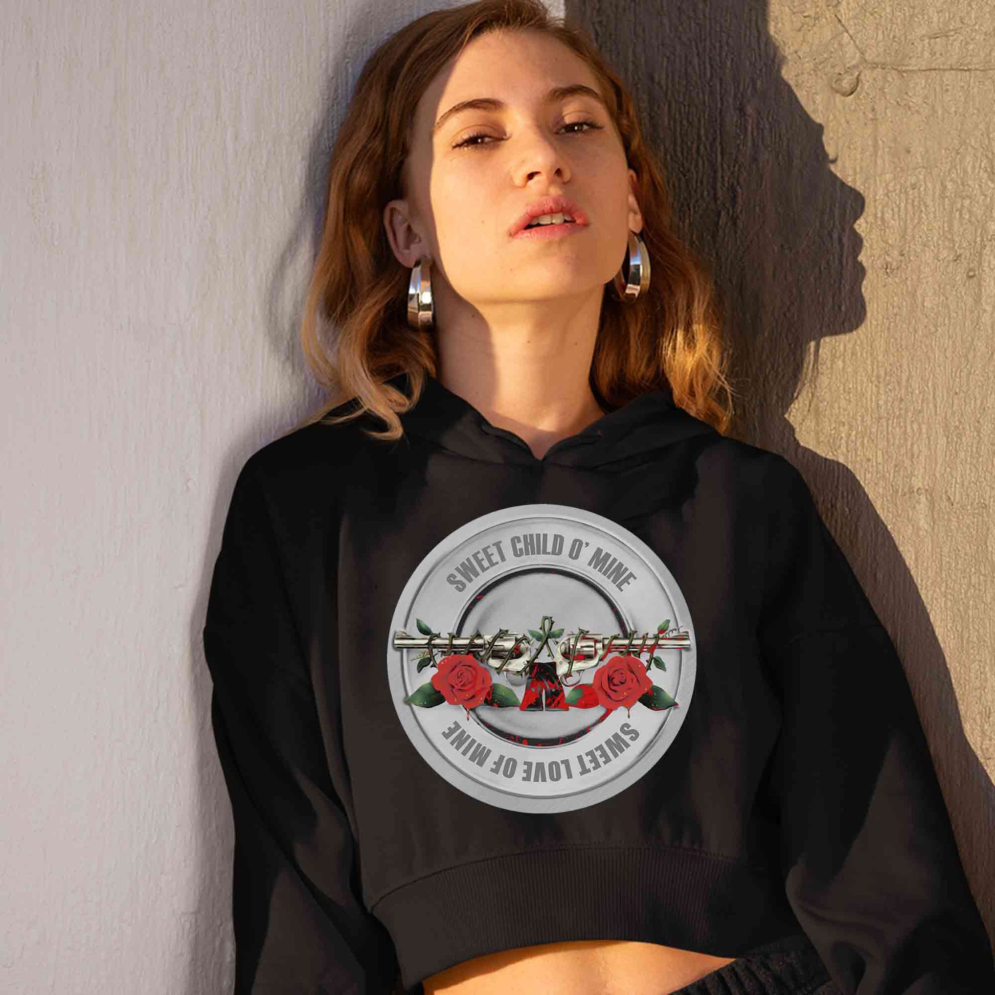 guns n' roses sweet child o' mine crop hoodie hooded sweatshirt upper winterwear music band buy online india the banyan tee tbt men women girls boys unisex black