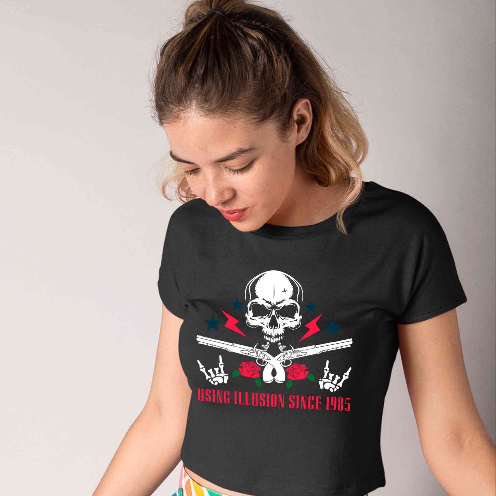 guns n' roses using illusion since 1985 crop top music band buy online india the banyan tee tbt men women girls boys unisex black