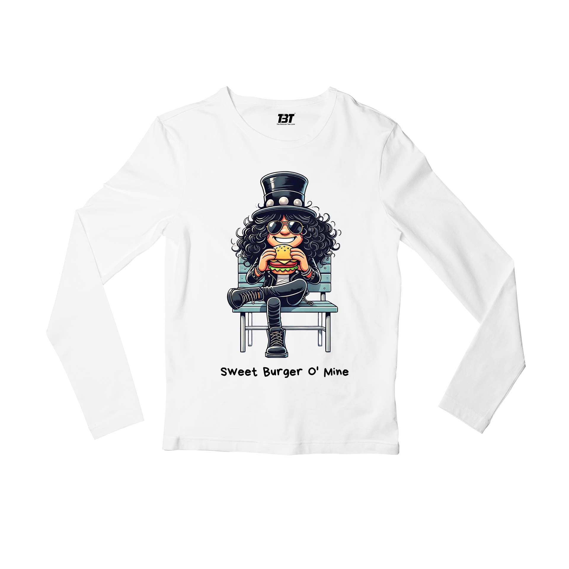 guns n' roses sweet burger o' mine full sleeves long sleeves music band buy online india the banyan tee tbt men women girls boys unisex white