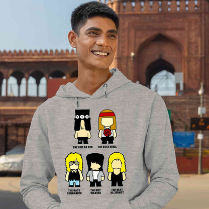 guns n' roses toon rebels hoodie hooded sweatshirt winterwear music band buy online india the banyan tee tbt men women girls boys unisex gray