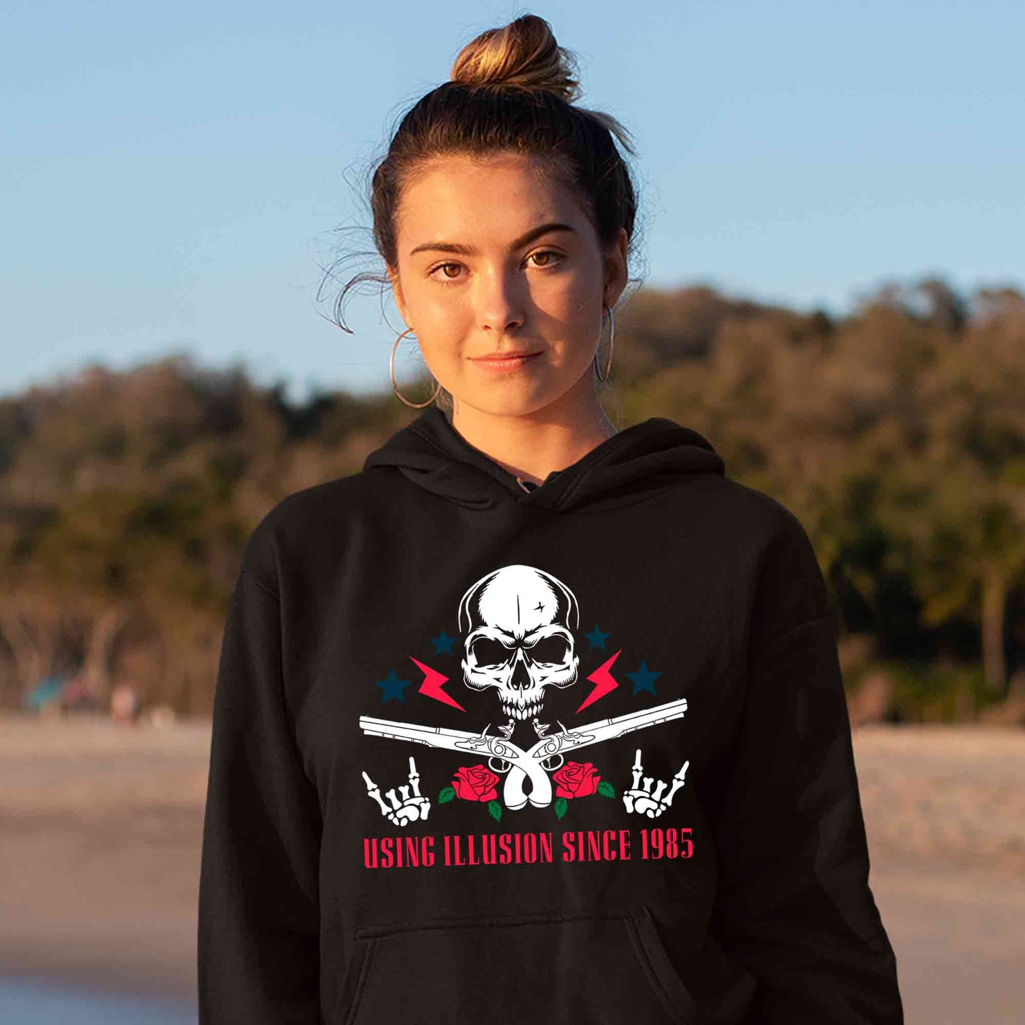 guns n' roses using illusion since 1985 hoodie hooded sweatshirt winterwear music band buy online india the banyan tee tbt men women girls boys unisex black