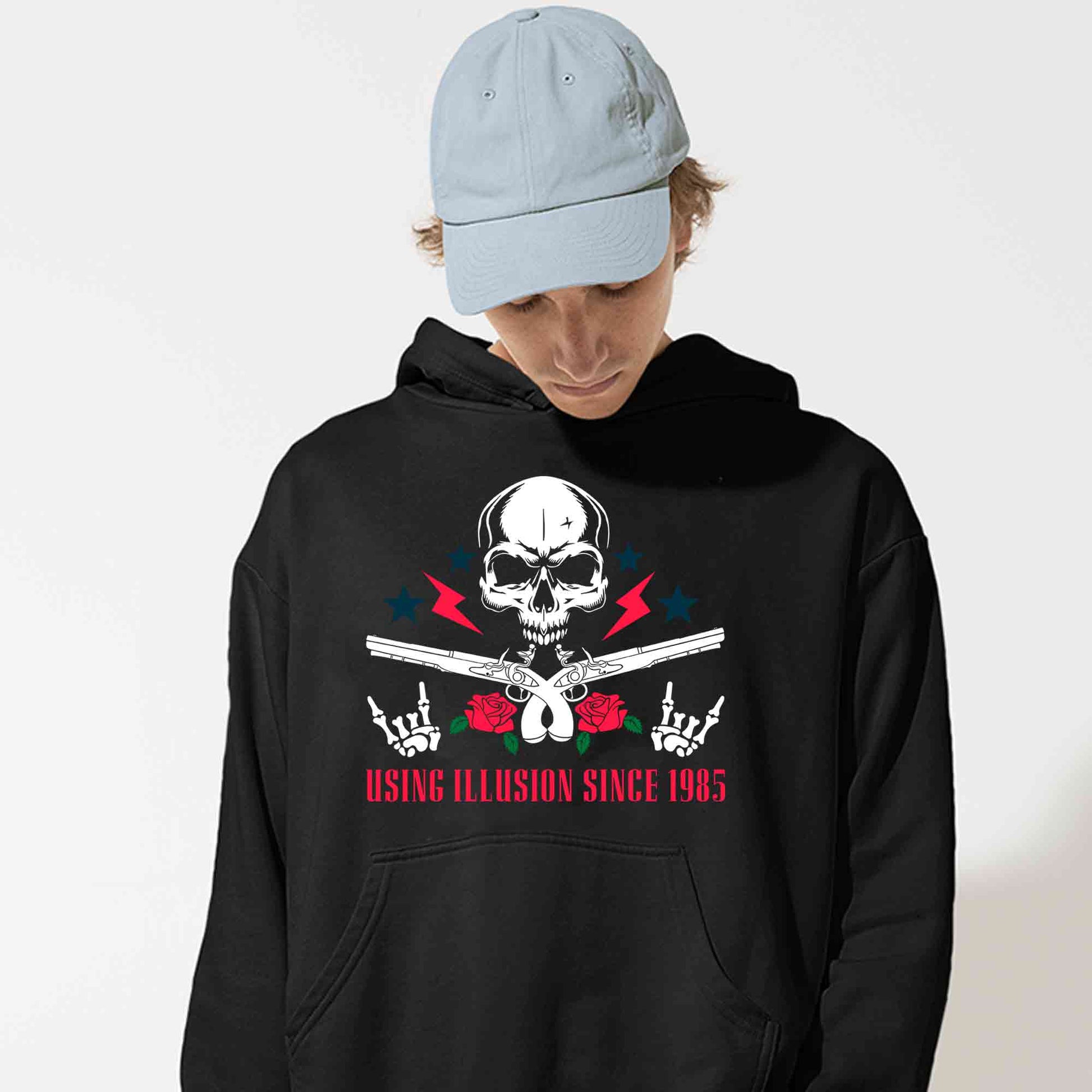 guns n' roses using illusion since 1985 hoodie hooded sweatshirt winterwear music band buy online india the banyan tee tbt men women girls boys unisex black