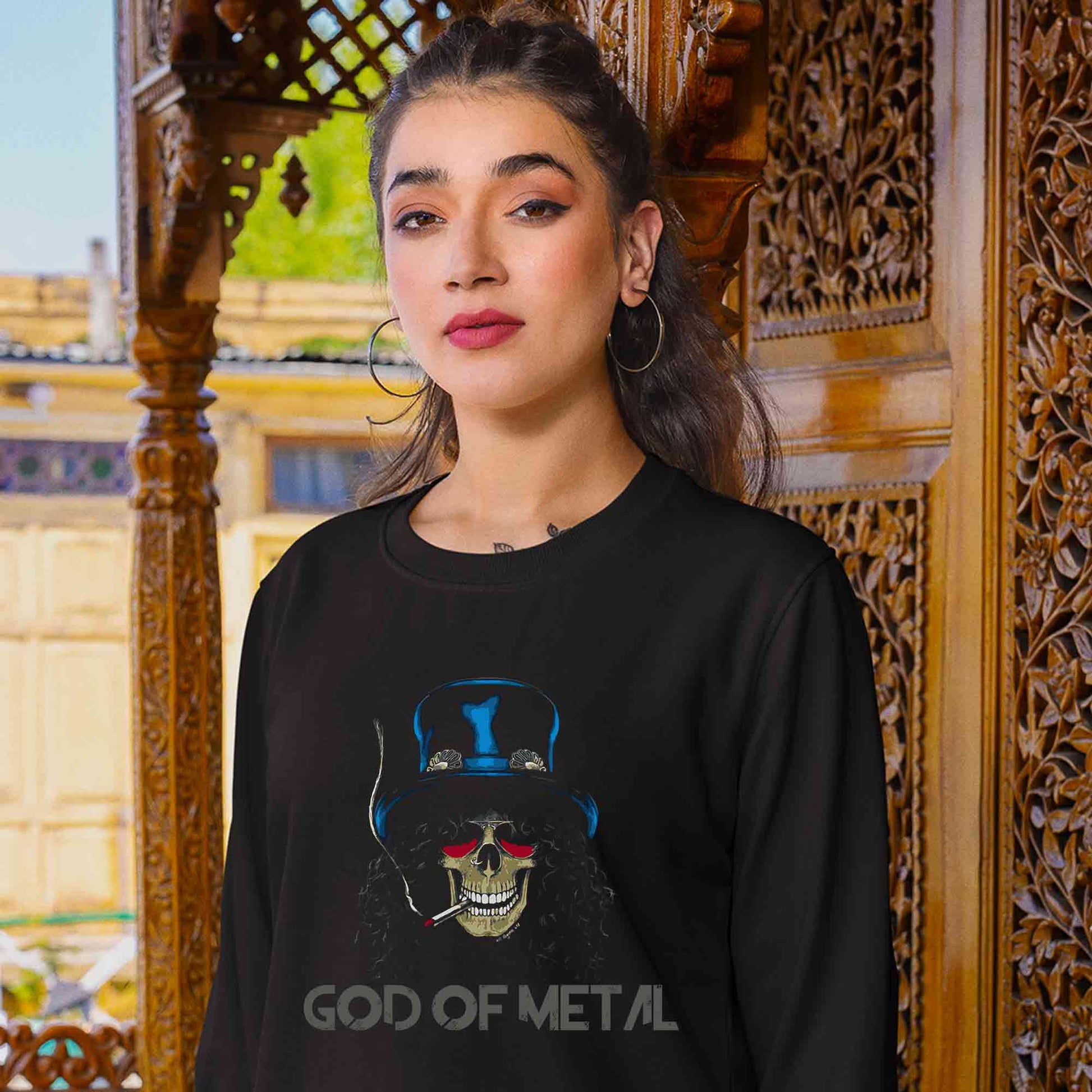 guns n' roses god of metal - slash sweatshirt upper winterwear music band buy online india the banyan tee tbt men women girls boys unisex black