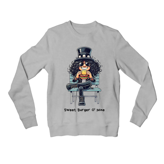 guns n' roses sweet burger o' mine sweatshirt upper winterwear music band buy online india the banyan tee tbt men women girls boys unisex gray 