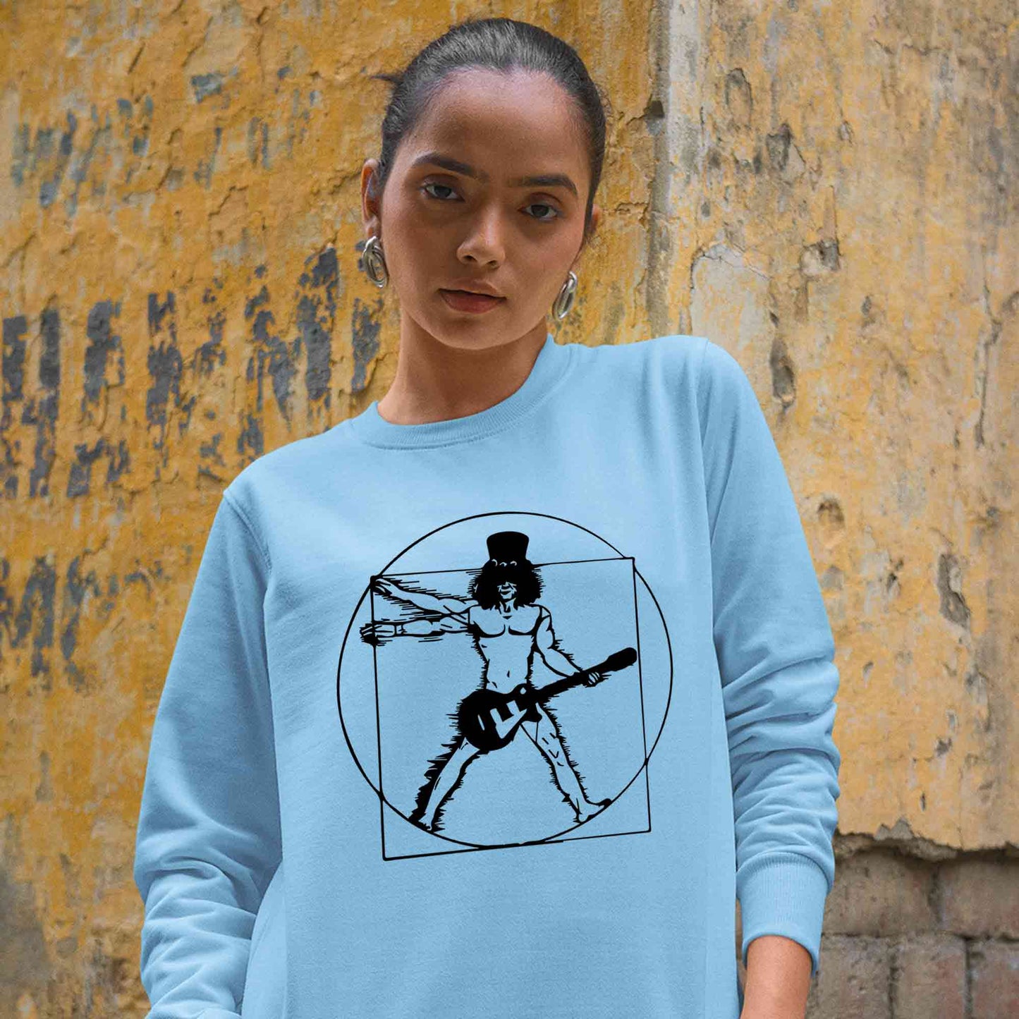 guns n' roses the vitruvian guitar man - slash sweatshirt upper winterwear music band buy online india the banyan tee tbt men women girls boys unisex baby blue