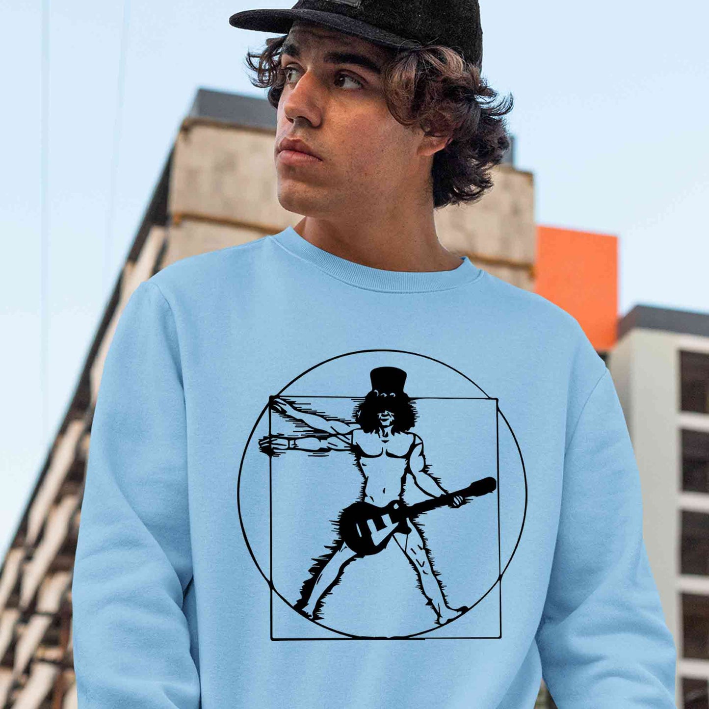 guns n' roses the vitruvian guitar man - slash sweatshirt upper winterwear music band buy online india the banyan tee tbt men women girls boys unisex baby blue