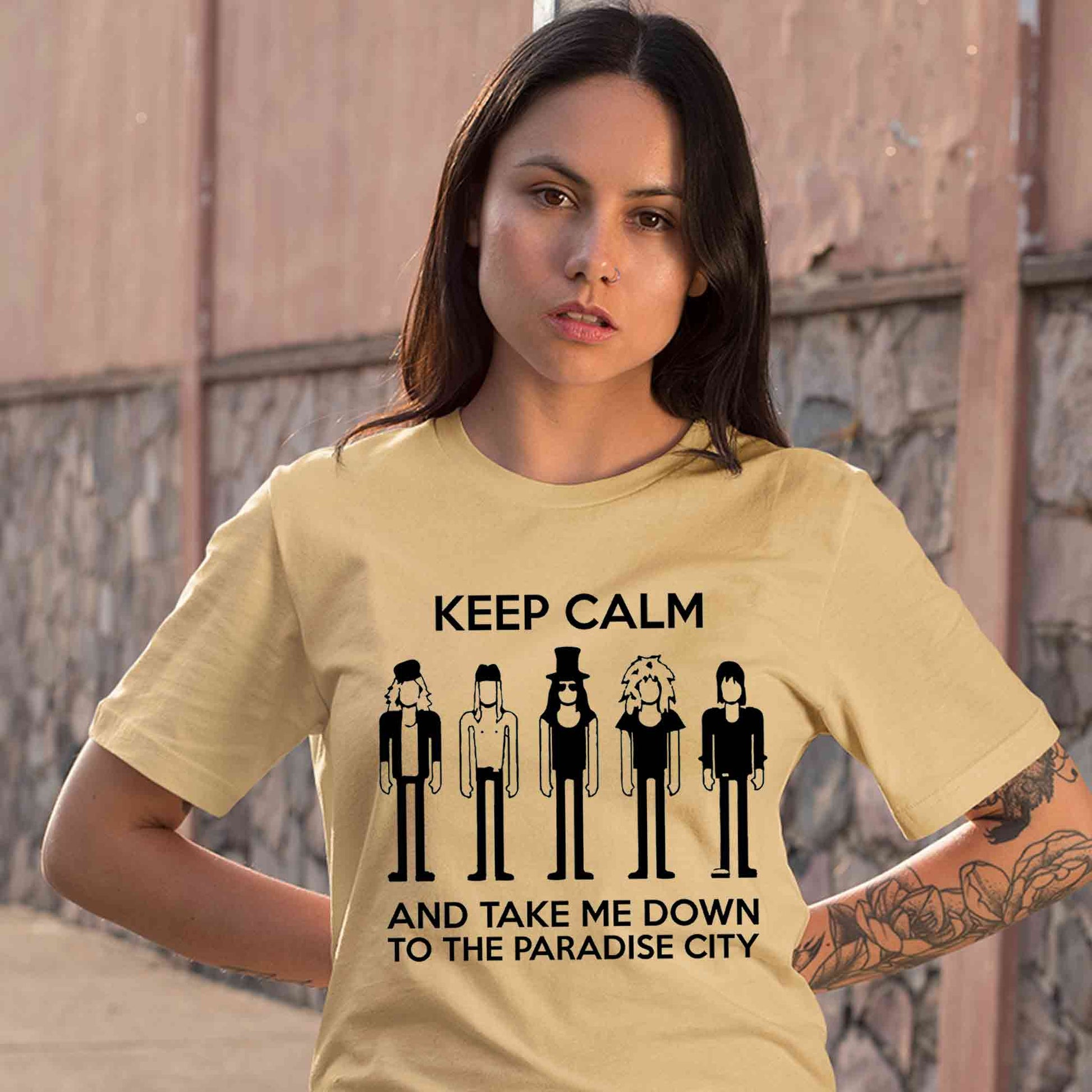 guns n' roses keep calm - paradise city t-shirt music band buy online india the banyan tee tbt men women girls boys unisex beige