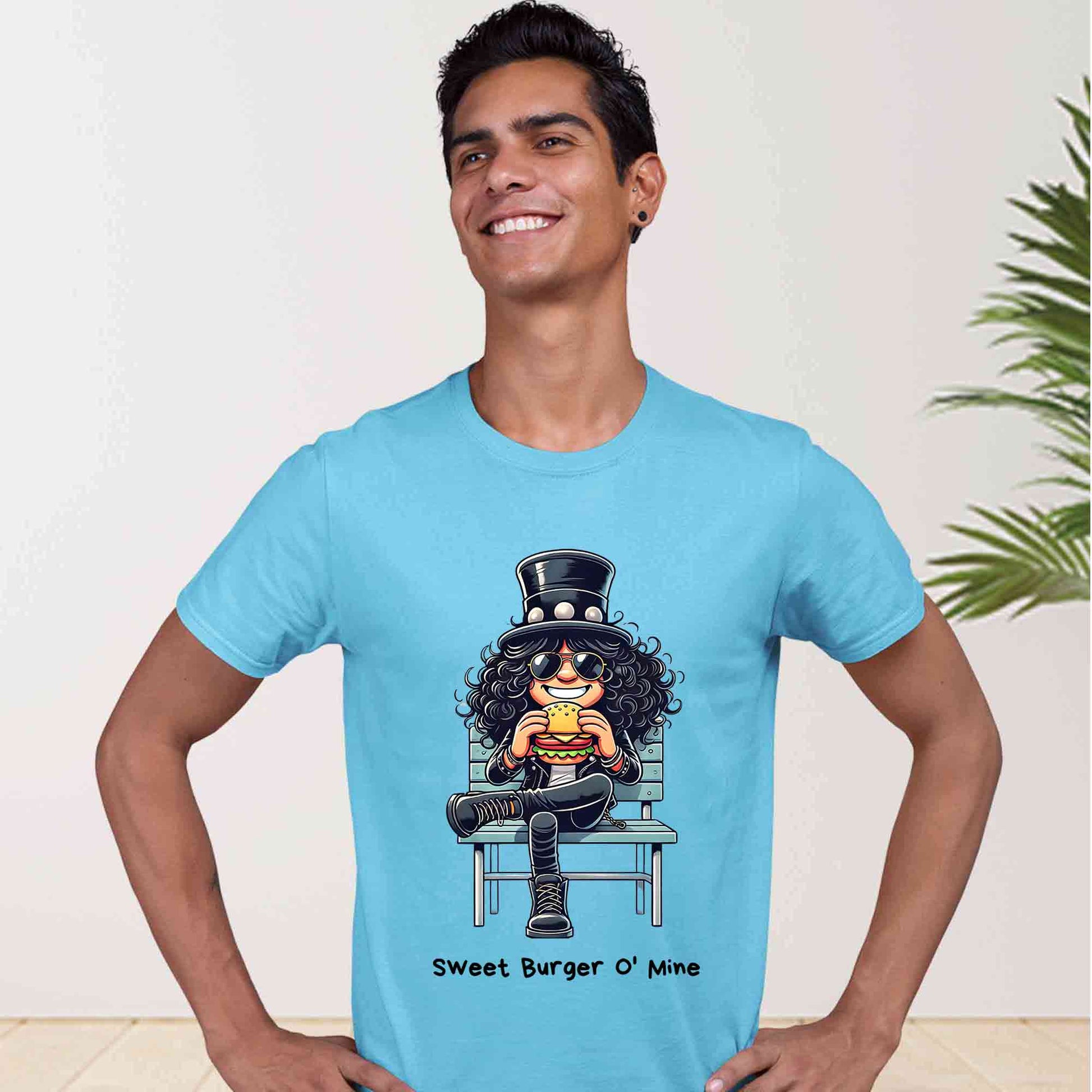 guns n' roses sweet burger o' mine t-shirt music band buy online india the banyan tee tbt men women girls boys unisex sky blue