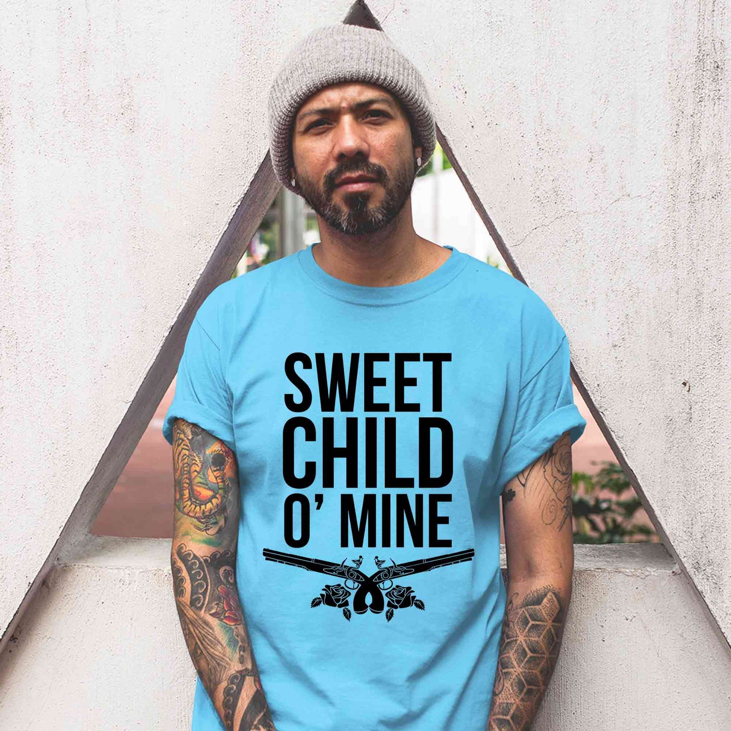 guns n' roses sweet child o' mine t-shirt music band buy online india the banyan tee tbt men women girls boys unisex Sky Blue