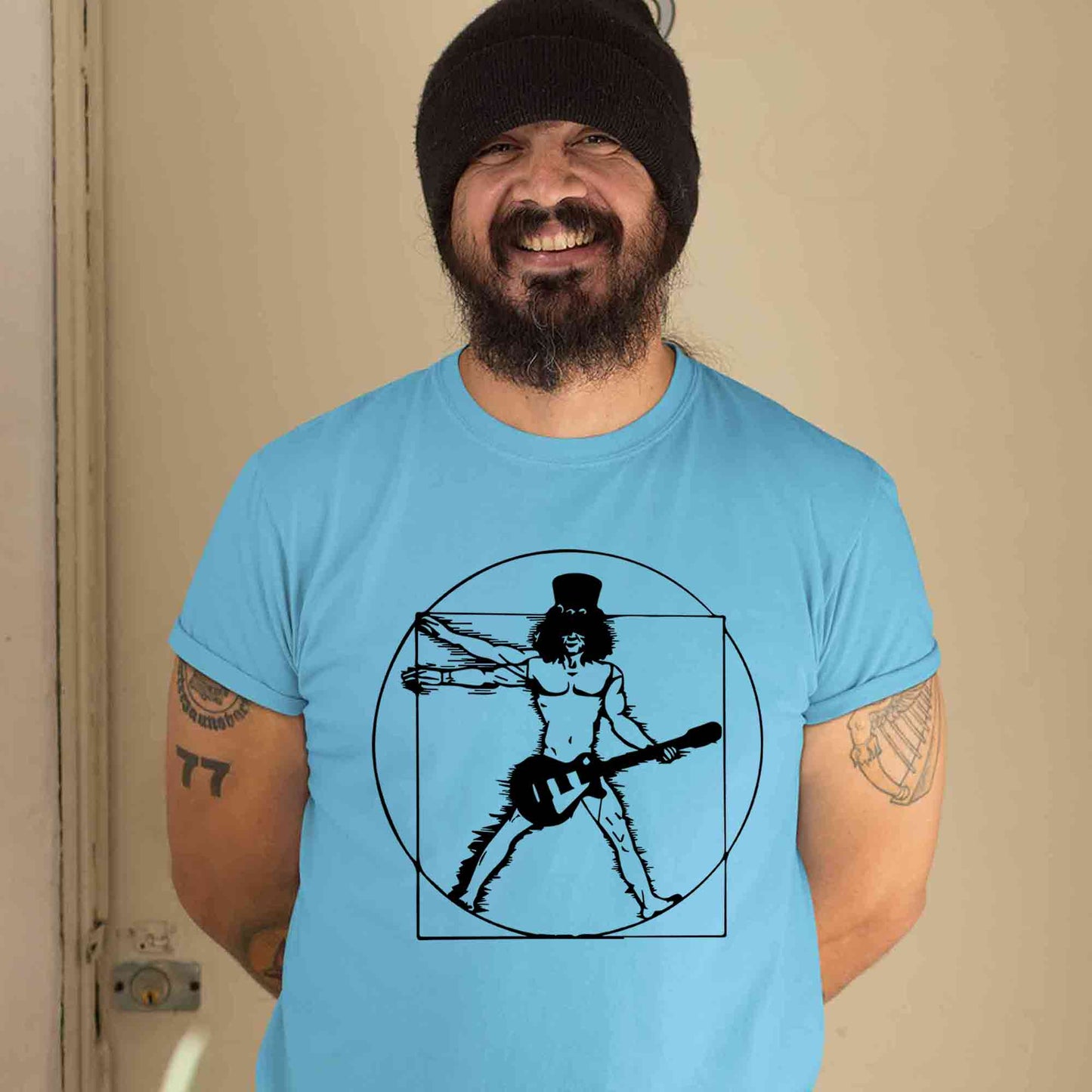 guns n' roses the vitruvian guitar man - slash t-shirt music band buy online india the banyan tee tbt men women girls boys unisex sky blue