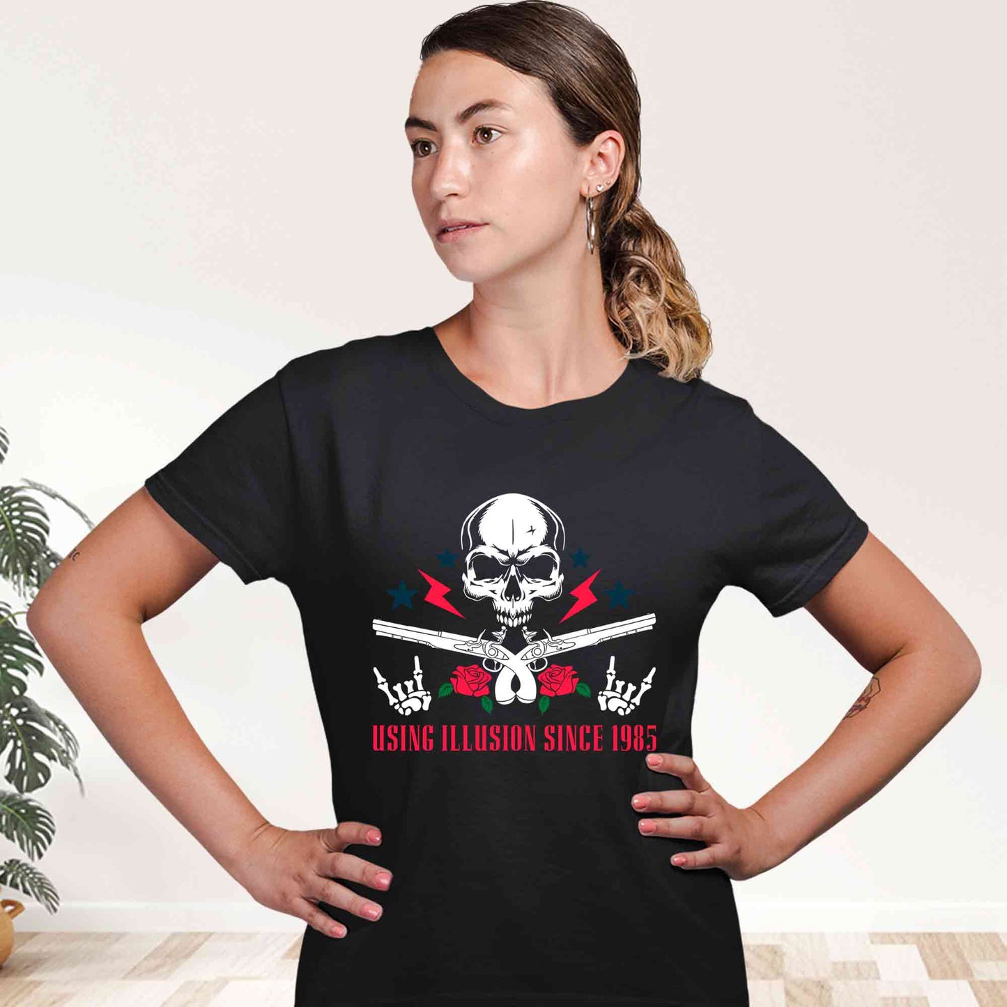 guns n' roses using illusion since 1985 t-shirt music band buy online india the banyan tee tbt men women girls boys unisex black