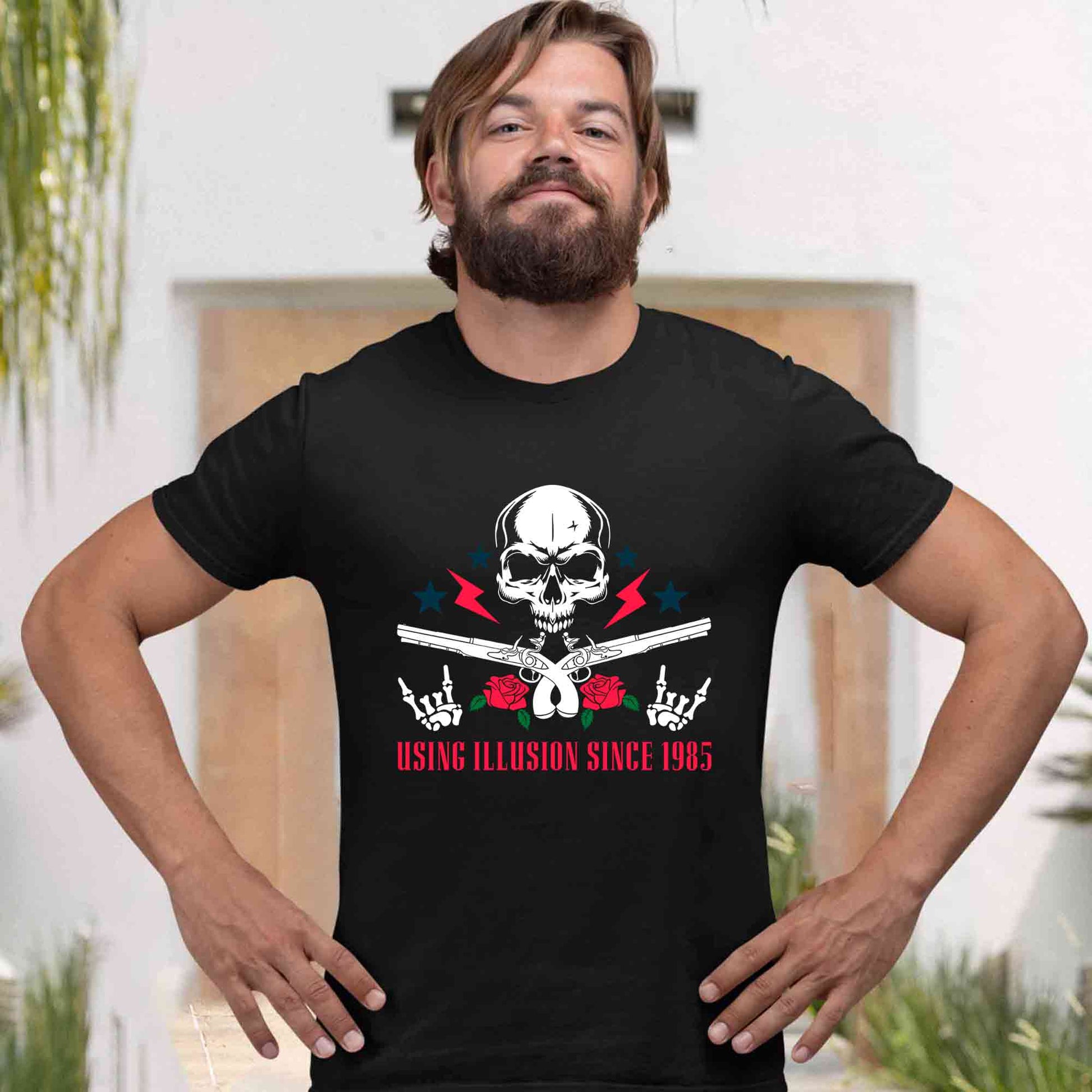 guns n' roses using illusion since 1985 t-shirt music band buy online india the banyan tee tbt men women girls boys unisex black