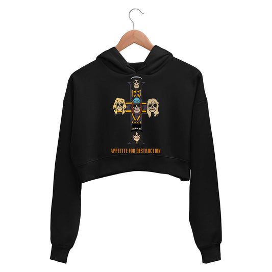 guns n' roses appetite for destruction crop hoodie hooded sweatshirt upper winterwear music band buy online india the banyan tee tbt men women girls boys unisex black