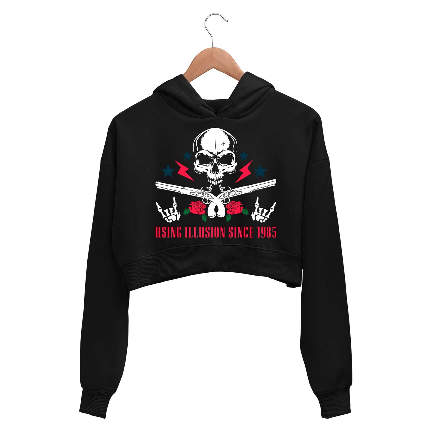 guns n' roses using illusion since 1985 crop hoodie hooded sweatshirt upper winterwear music band buy online india the banyan tee tbt men women girls boys unisex black