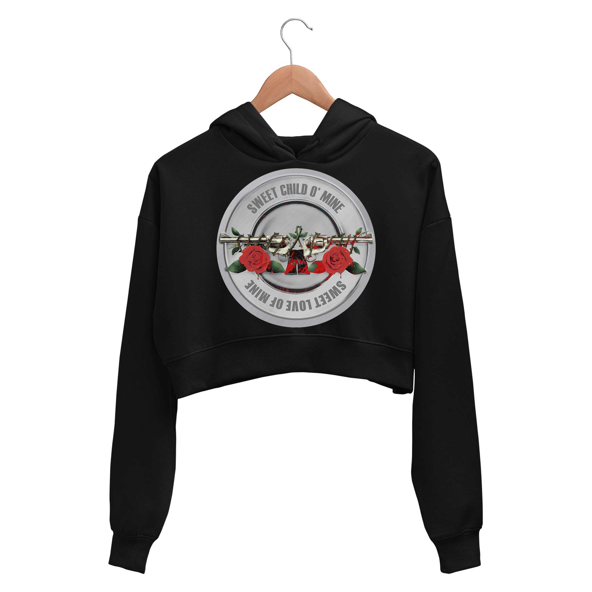 guns n' roses sweet child o' mine crop hoodie hooded sweatshirt upper winterwear music band buy online india the banyan tee tbt men women girls boys unisex black