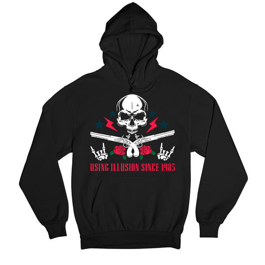 guns n' roses using illusion since 1985 hoodie hooded sweatshirt winterwear music band buy online india the banyan tee tbt men women girls boys unisex black