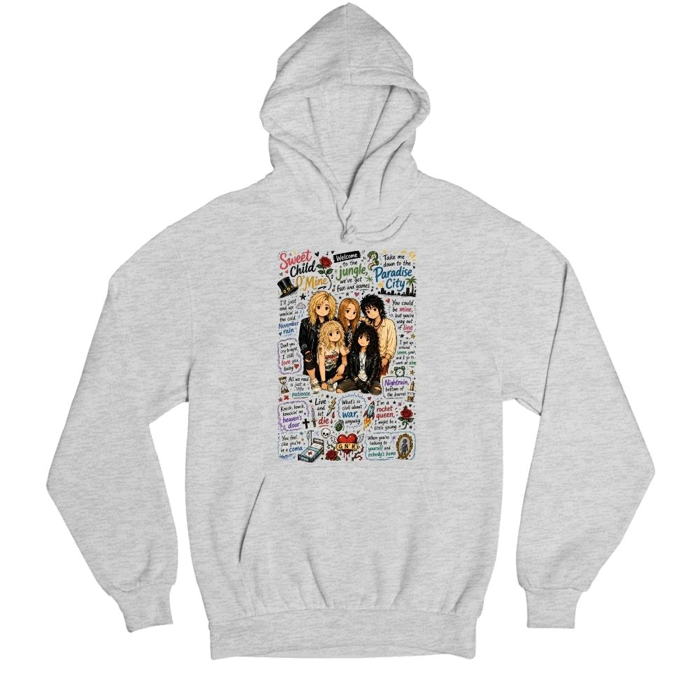 guns n' roses appetite for doodles hoodie hooded sweatshirt winterwear music band buy online india the banyan tee tbt men women girls boys unisex gray 