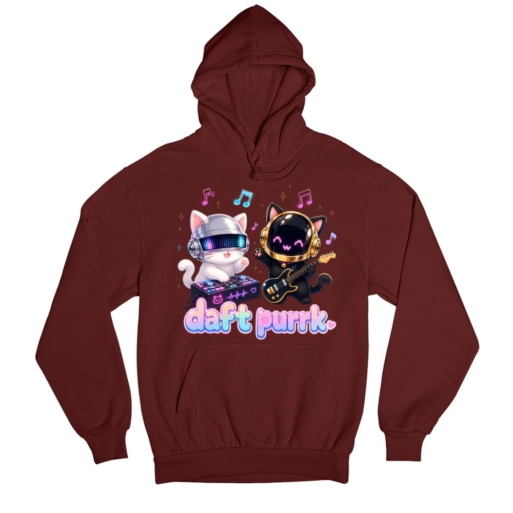 daft punk daft purrk hoodie hooded sweatshirt winterwear music band buy online india the banyan tee tbt men women girls boys unisex maroon 