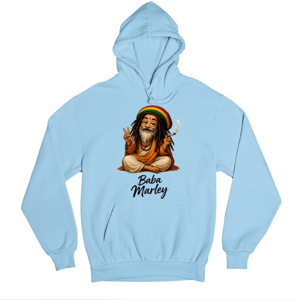 bob marley baba marley hoodie hooded sweatshirt winterwear music band buy online india the banyan tee tbt men women girls boys unisex baby blue 