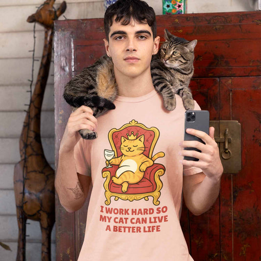 graphic i work hard for my cat t-shirt printed graphic stylish buy online india the banyan tee tbt men women girls boys unisex peach 