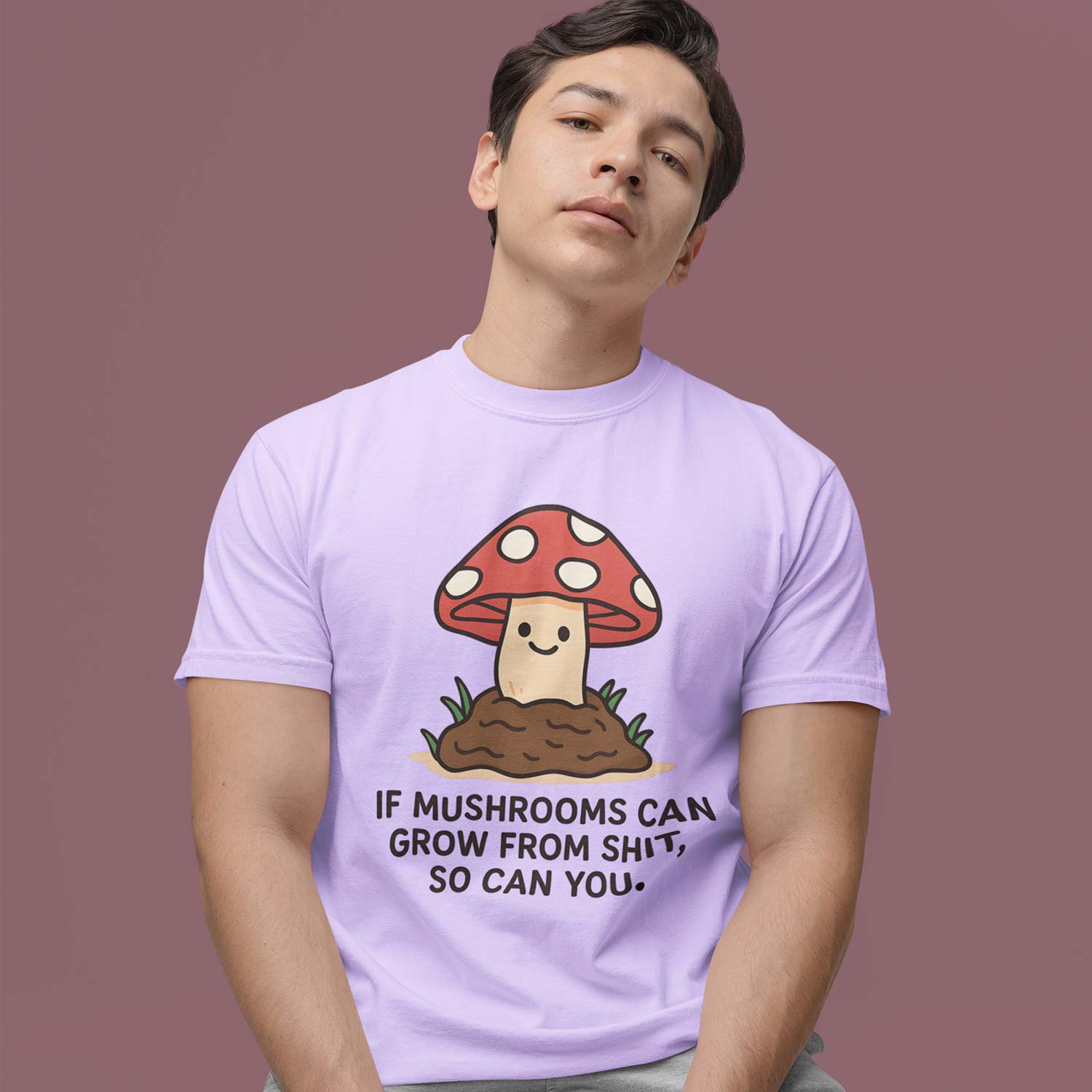 graphic if mushrooms can grow t-shirt printed graphic stylish buy online india the banyan tee tbt men women girls boys unisex lavender 