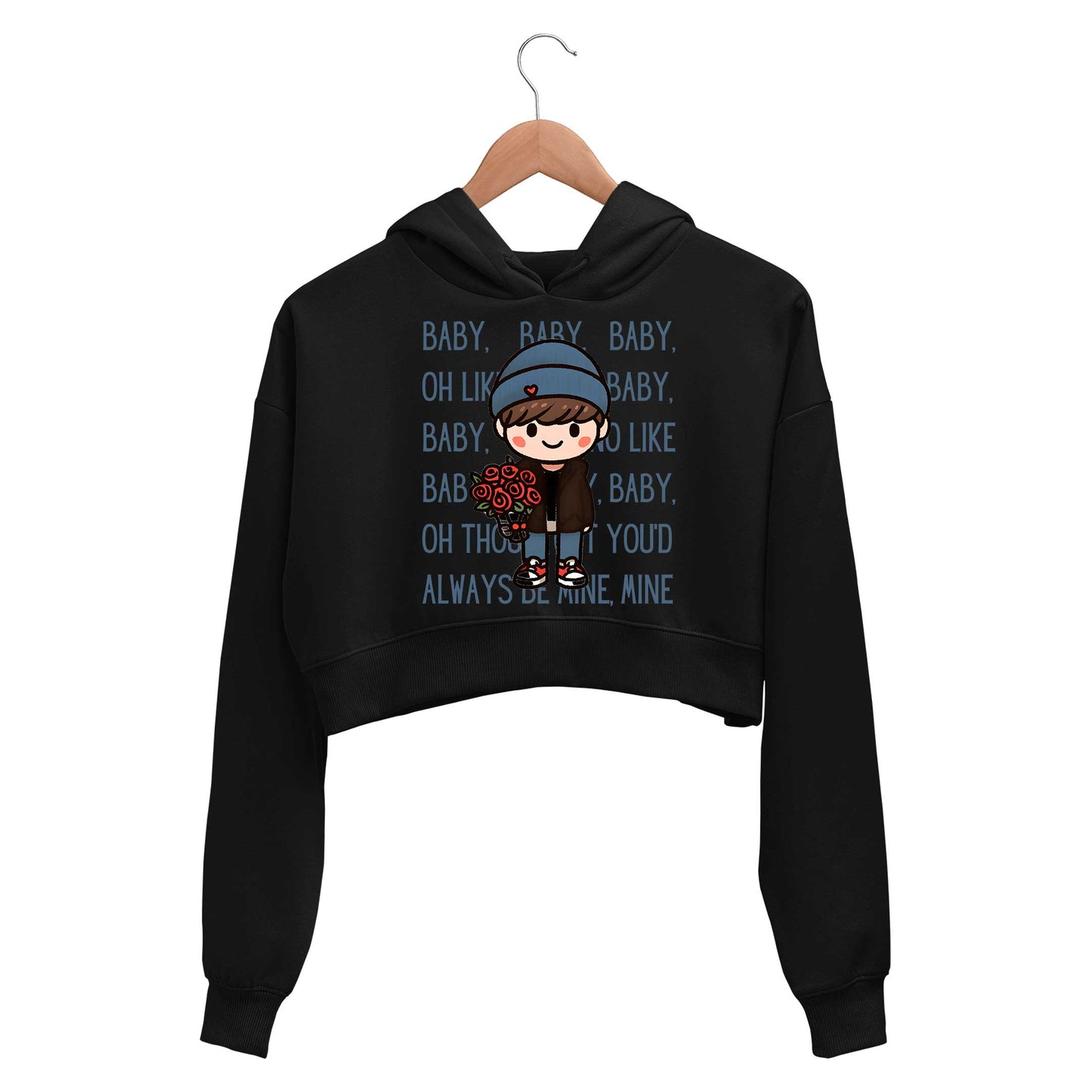 justin bieber baby crop hoodie hooded sweatshirt upper winterwear music band buy online india the banyan tee tbt men women girls boys unisex black