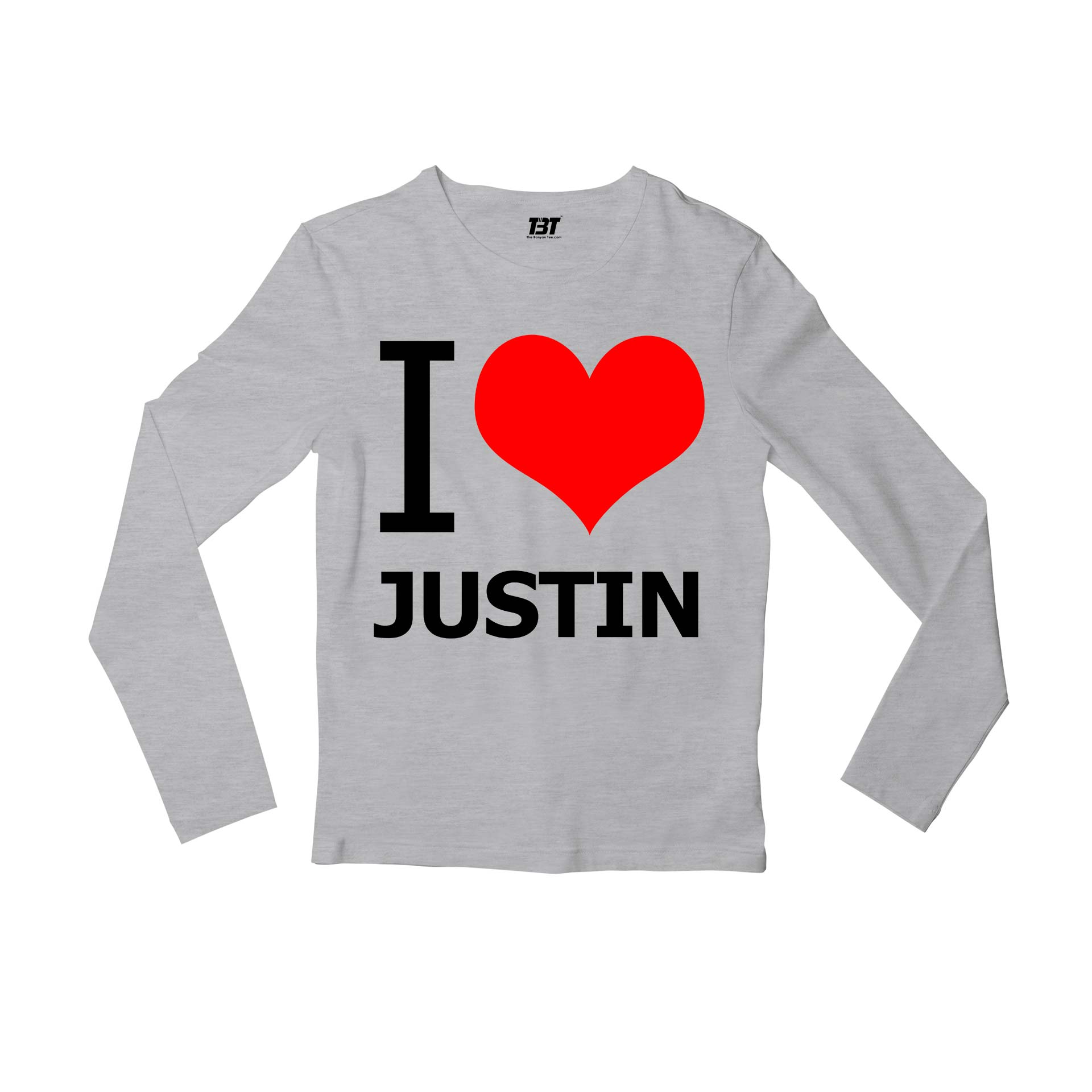 justin bieber i love justin full sleeves long sleeves music band buy online india the banyan tee tbt men women girls boys unisex gray