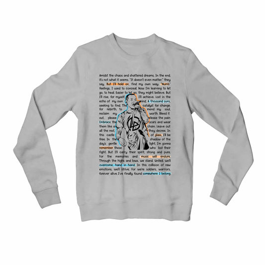 linkin park song story sweatshirt upper winterwear music band buy online india the banyan tee tbt men women girls boys unisex gray