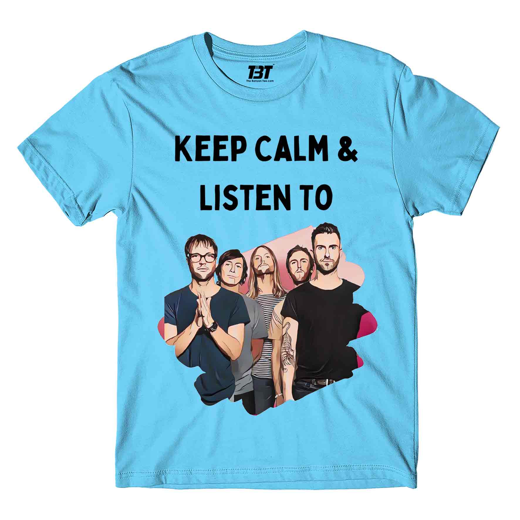 maroon 5 keep calm and listen to m5 t-shirt music band buy online india the banyan tee tbt men women girls boys unisex sky blue 