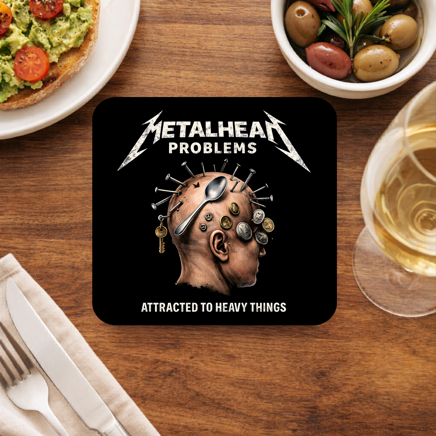 metallica metalhead problems coasters wooden table cups indian music band buy online india the banyan tee tbt men women girls boys unisex  