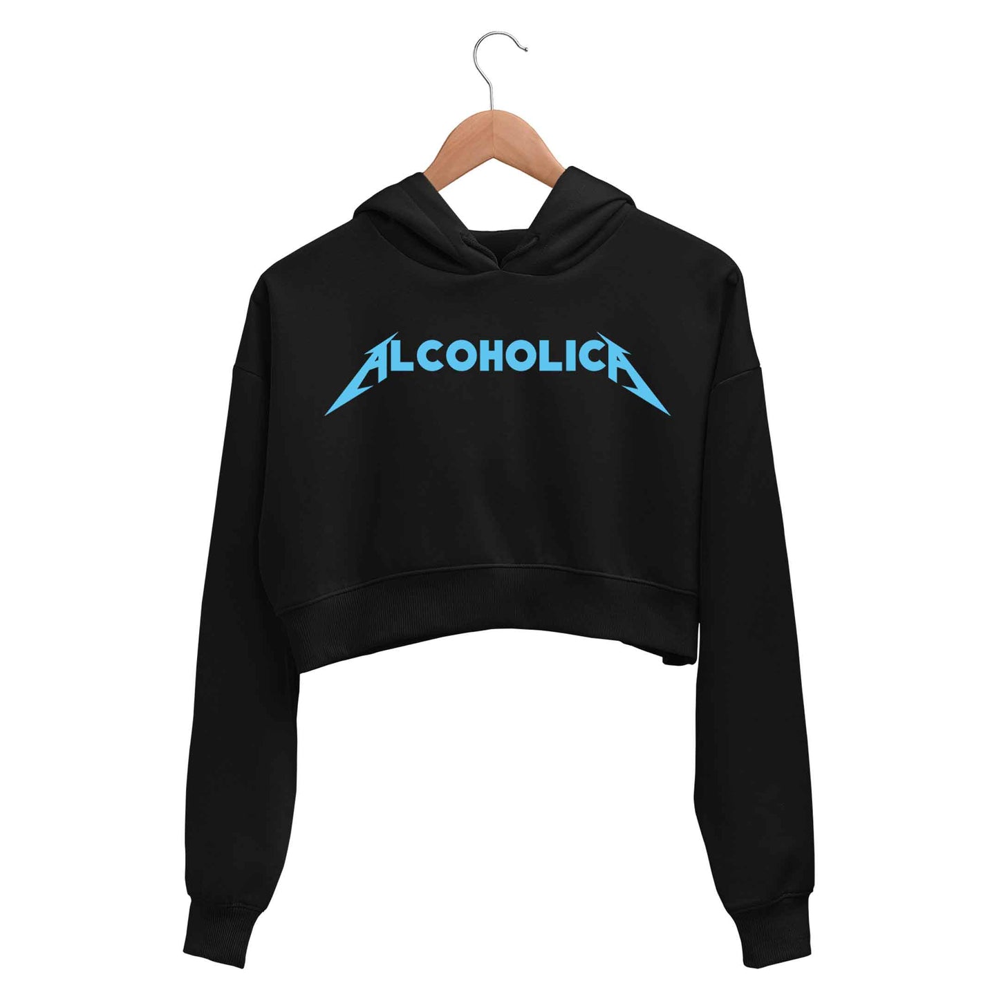 metallica alcoholica crop hoodie hooded sweatshirt upper winterwear music band buy online india the banyan tee tbt men women girls boys unisex black 