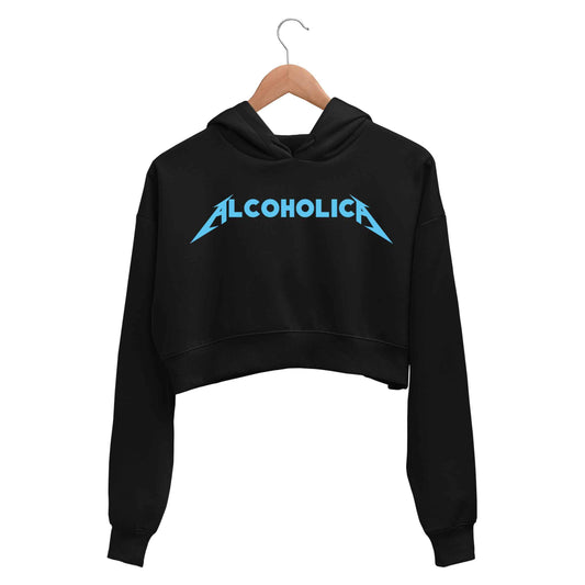 metallica alcoholica crop hoodie hooded sweatshirt upper winterwear music band buy online india the banyan tee tbt men women girls boys unisex black 