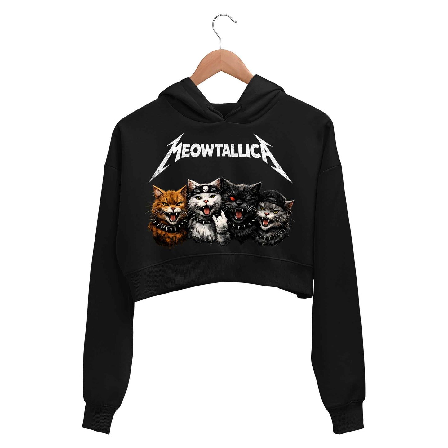 metallica meowtallica crop hoodie hooded sweatshirt upper winterwear music band buy online india the banyan tee tbt men women girls boys unisex black 