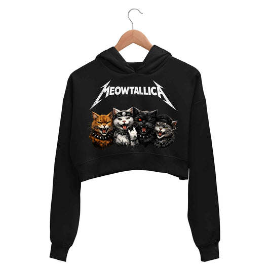 metallica meowtallica crop hoodie hooded sweatshirt upper winterwear music band buy online india the banyan tee tbt men women girls boys unisex black 