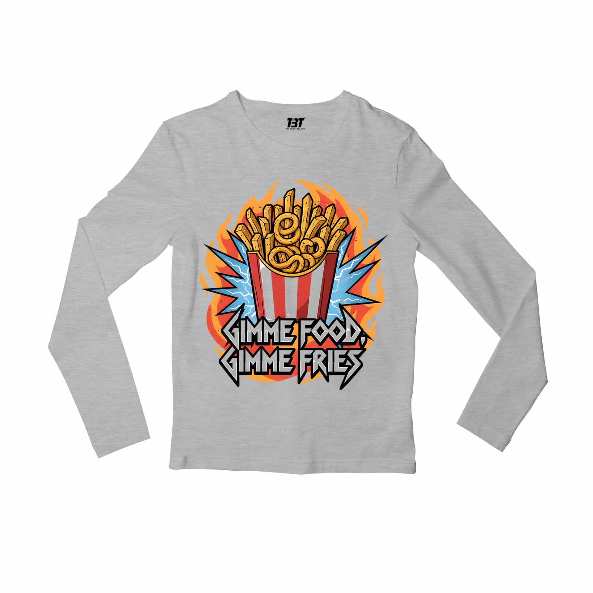 metallica gimme food gimme fries full sleeves long sleeves music band buy online india the banyan tee tbt men women girls boys unisex gray 