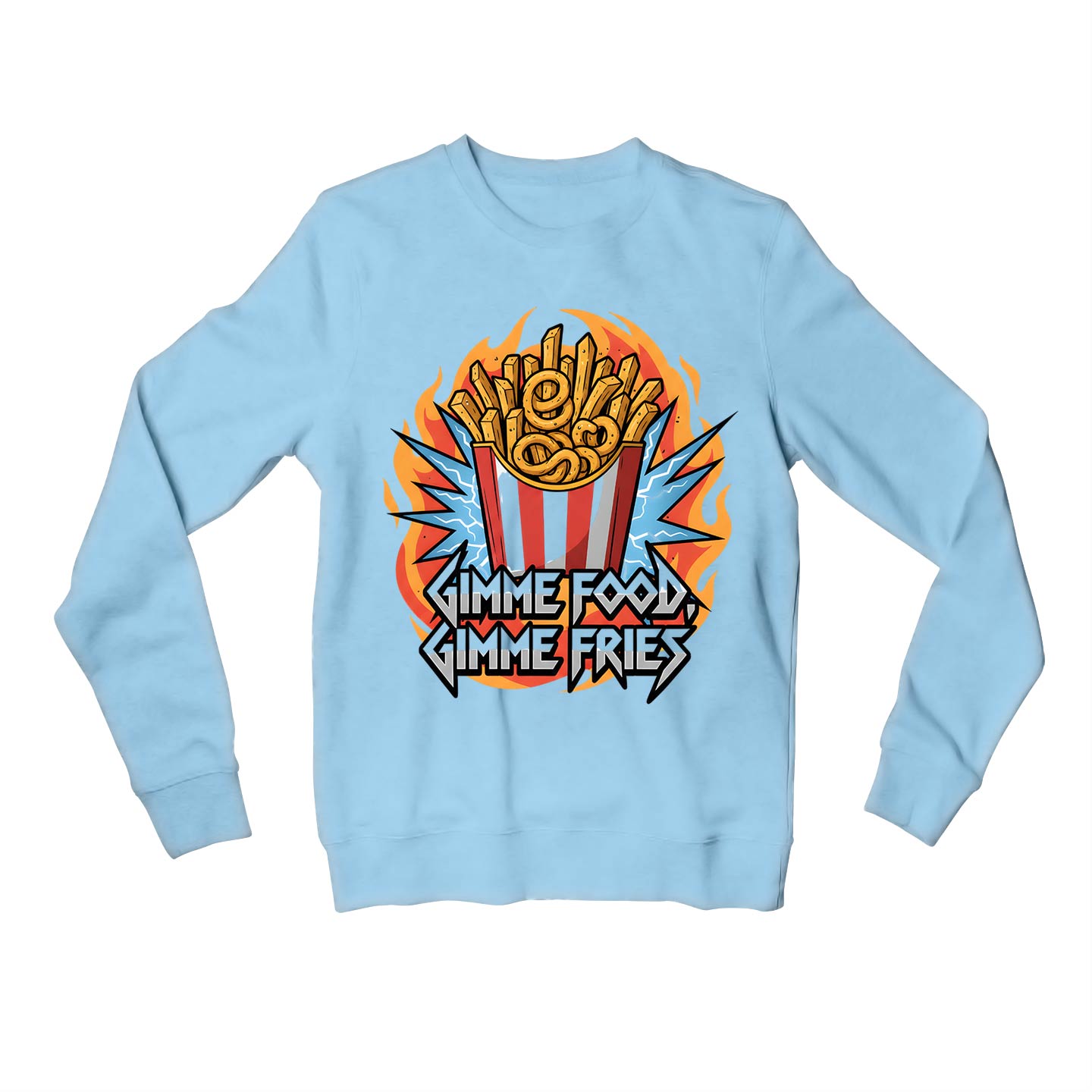metallica gimme food gimme fries sweatshirt upper winterwear music band buy online india the banyan tee tbt men women girls boys unisex baby blue 