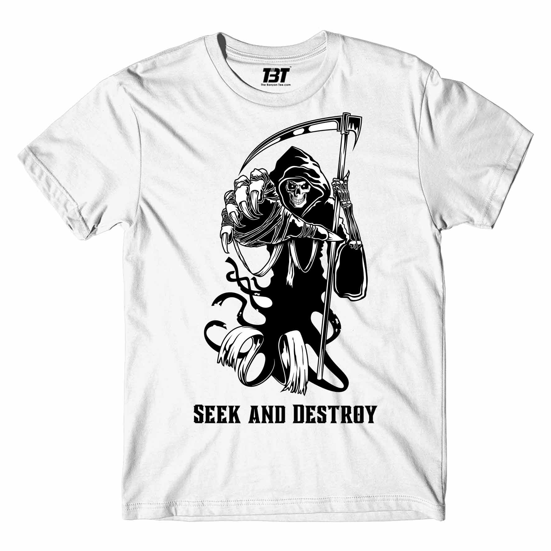 metallica seek & destroy t-shirt music band buy online india the banyan tee tbt men women girls boys unisex white