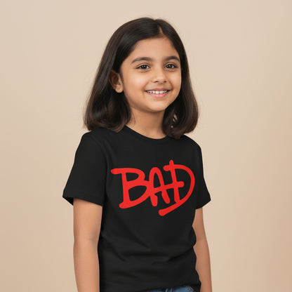 Black t-shirt with red 'BAD' text on a white background michael jackson