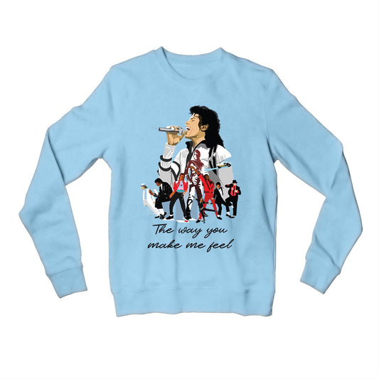 michael jackson the way you make me feel sweatshirt upper winterwear music band buy online india the banyan tee tbt men women girls boys unisex baby blue