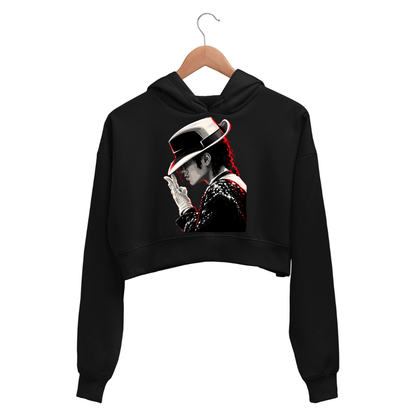 Michael Jackson “The Pop Legend” crop hoodie in black, flat front view