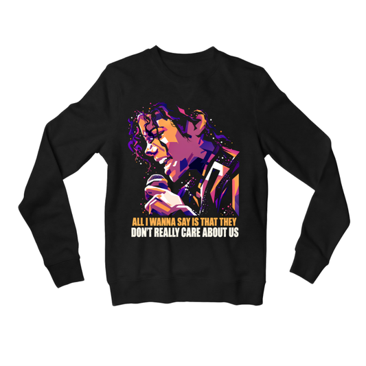 michael jackson care about us sweatshirt upper winterwear music band buy online india the banyan tee tbt men women girls boys unisex black