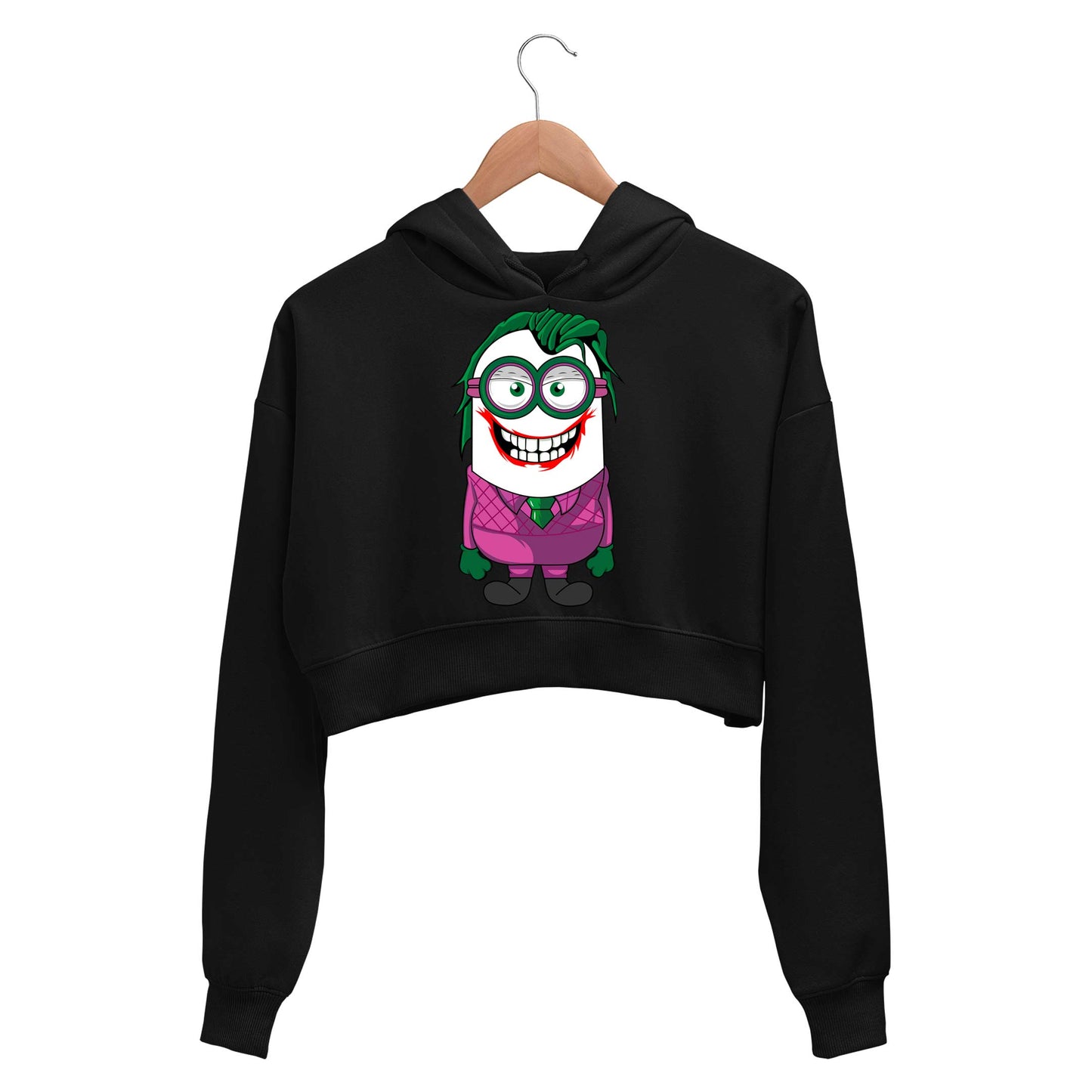 minions joker despicable me kevin bob banana cartoon illustration cute minion character kids crop hoodie crop hooded sweatshirt for women the banyan tee tbt girls teenage girls shein meesho drawstring