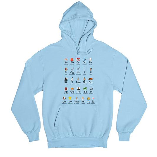 modern family modern alphabet hoodie hooded sweatshirt winterwear tv & movies buy online india the banyan tee tbt men women girls boys unisex baby blue